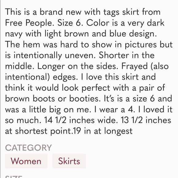 NWT Free People Flowy Skater Style asymmetrical skirt. Size 6. - Picture 14 of 15